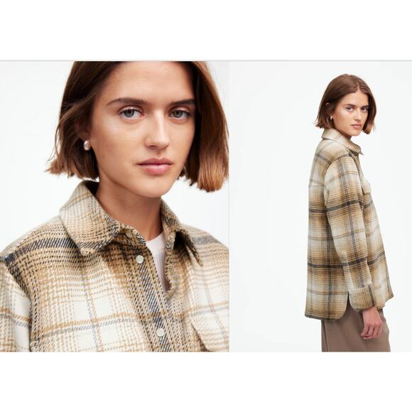 Madewell Flannel Button-Up Shirt-Jacket Womens Size L Do Well Eco Shacket NEW - Picture 1 of 14
